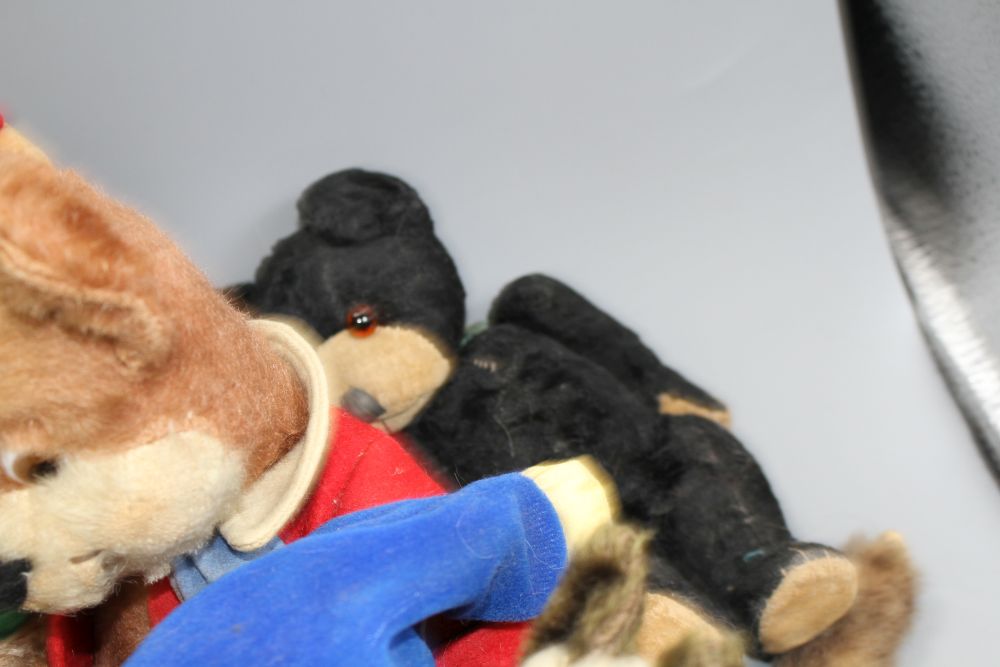 Noddy and Knoll bears, Merrythought Vintage Siamese cat, a Steiff monkey and Carobard character Policeman Nodding and others (10)